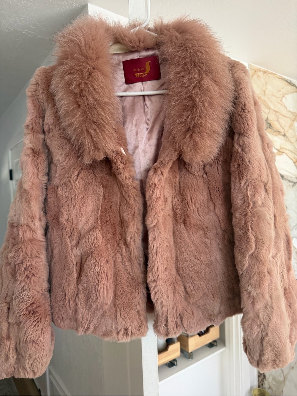 Plush Rose Genuine Rabbit Fur Jacket Dusty Pink Coat Size S